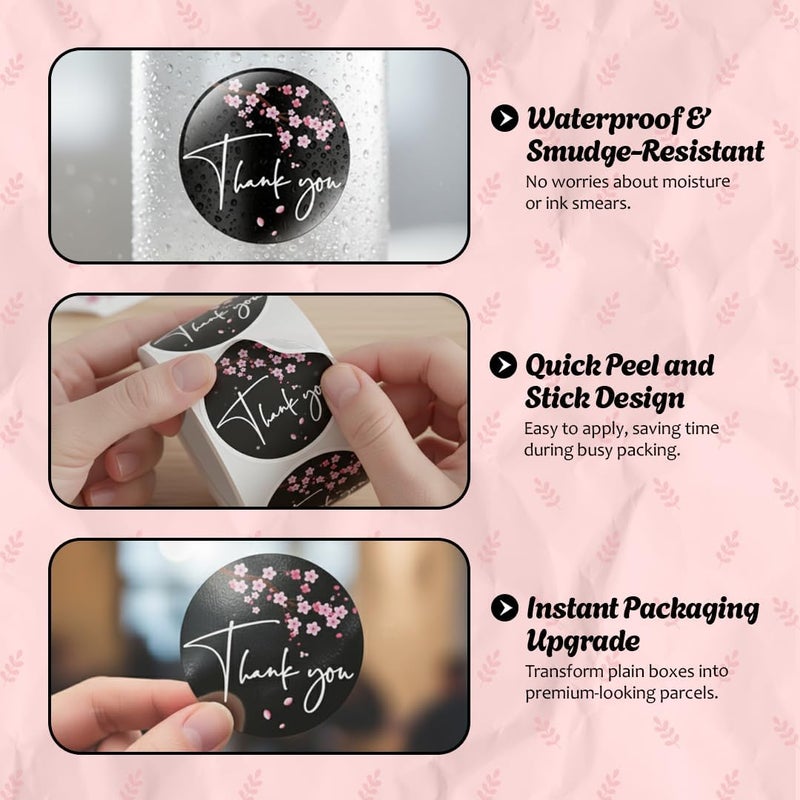 IBAKE 500 Thank You Stickers – 1.5" Round Labels (8 Unique Designs) for Small Business, Packaging, Envelopes, Gift Bags, Bakery Orders – Self-Adhesive Waterproof Thank You Sticker Roll - Image 5